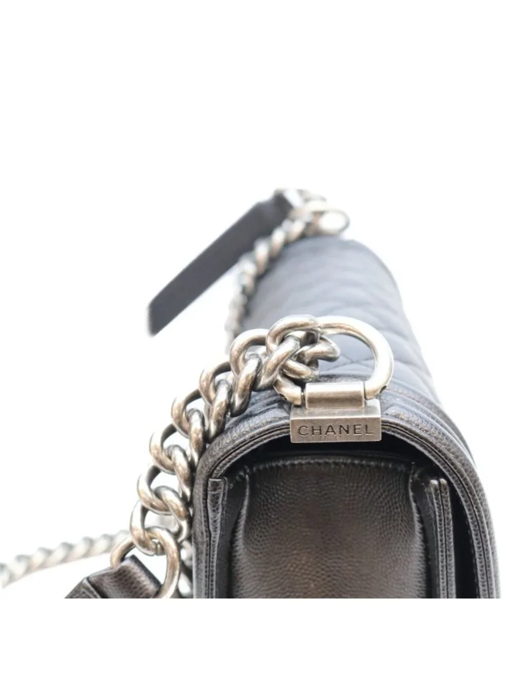 Chanel Black Caviar Silver Boy 25 Medium Chain Shoulder Bag